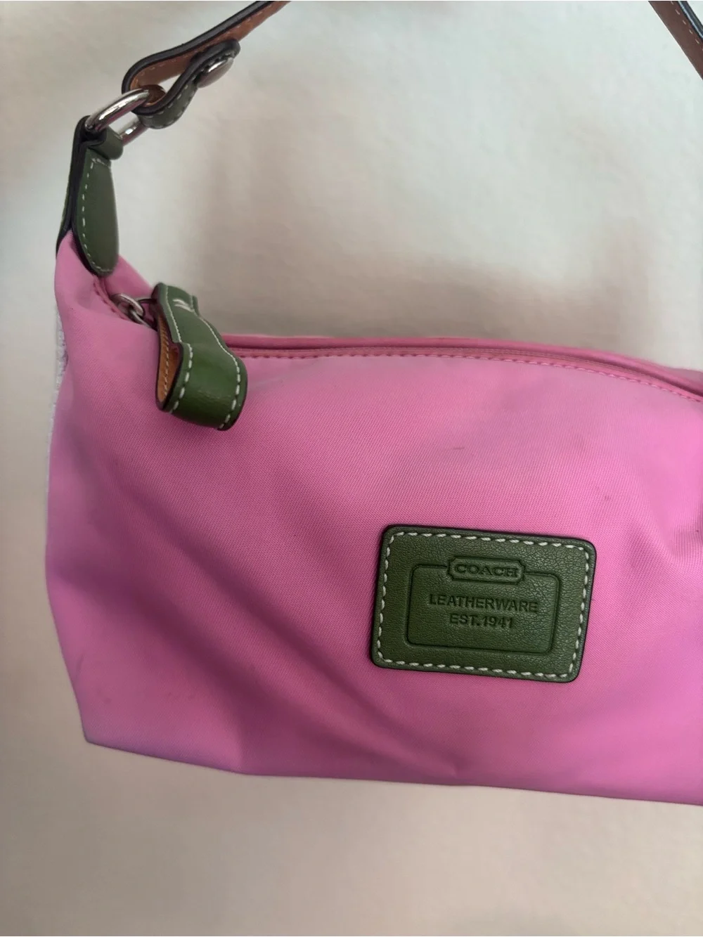 COACH Pink Mini Shoulder Bag with Green Trim